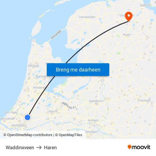 Waddinxveen to Haren map