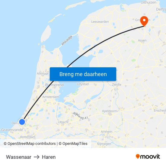 Wassenaar to Haren map