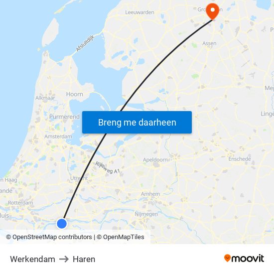 Werkendam to Haren map