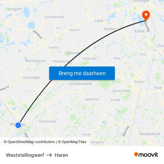 Weststellingwerf to Haren map