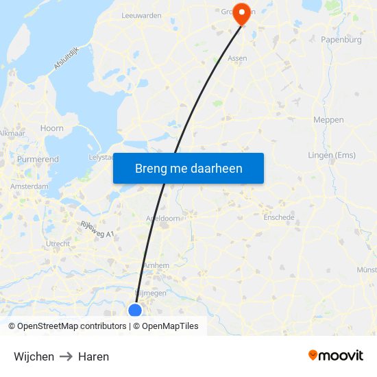 Wijchen to Haren map