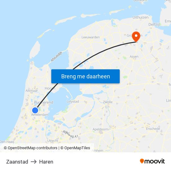 Zaanstad to Haren map