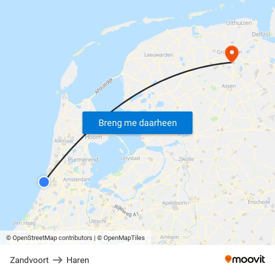 Zandvoort to Haren map