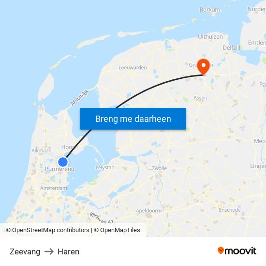 Zeevang to Haren map