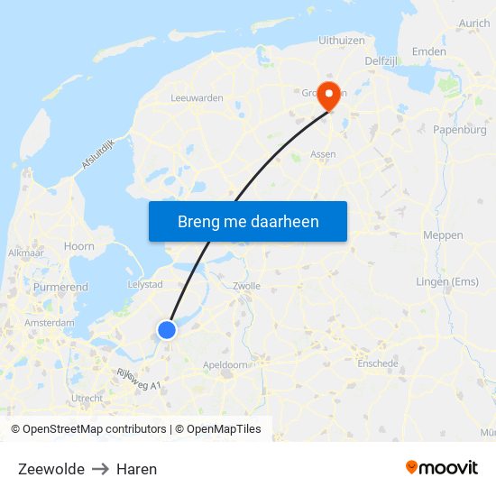 Zeewolde to Haren map