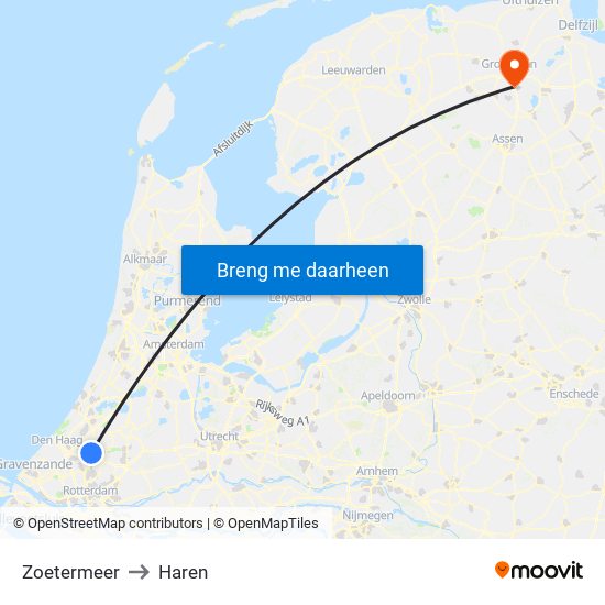 Zoetermeer to Haren map