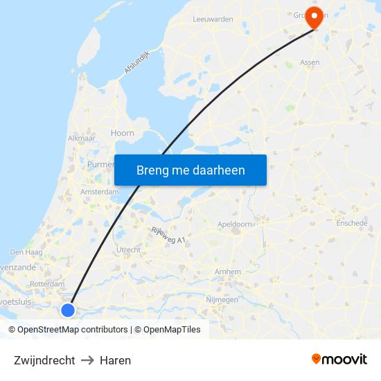 Zwijndrecht to Haren map