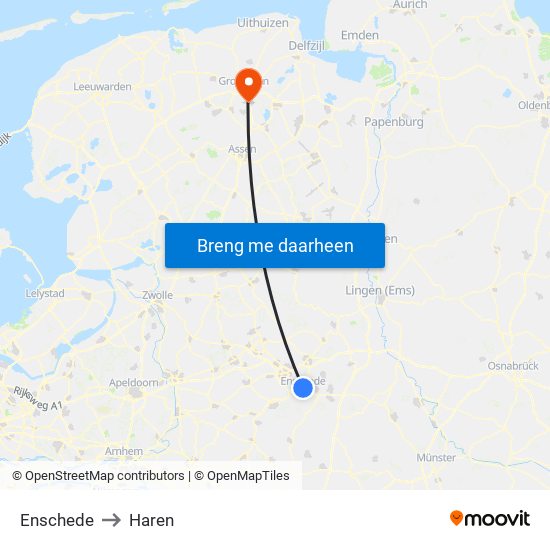 Enschede to Haren map