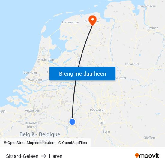 Sittard-Geleen to Haren map