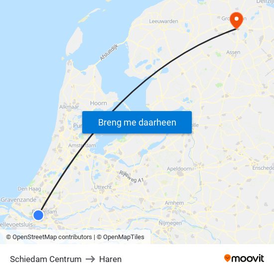 Schiedam Centrum to Haren map