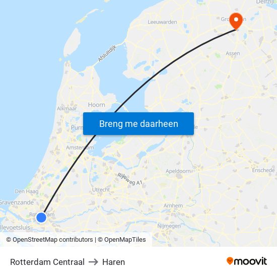 Rotterdam Centraal to Haren map