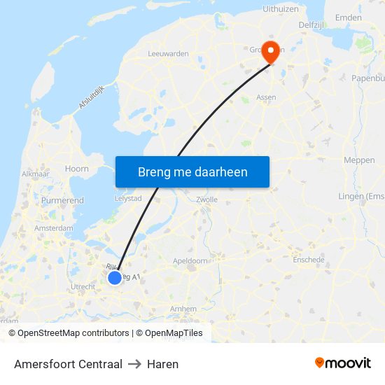 Amersfoort Centraal to Haren map