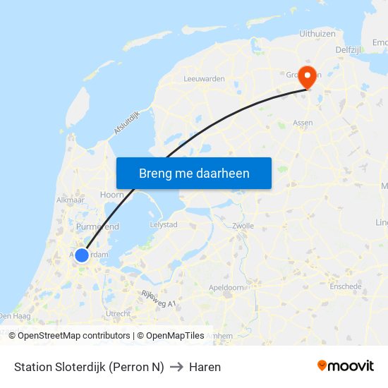 Station Sloterdijk (Perron N) to Haren map