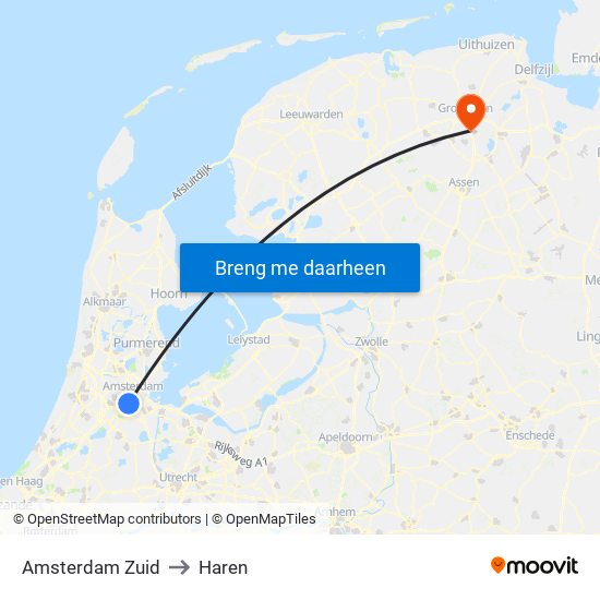 Amsterdam Zuid to Haren map