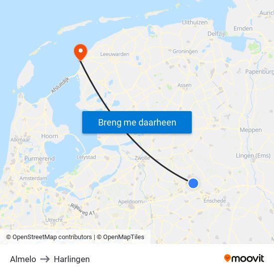 Almelo to Harlingen map