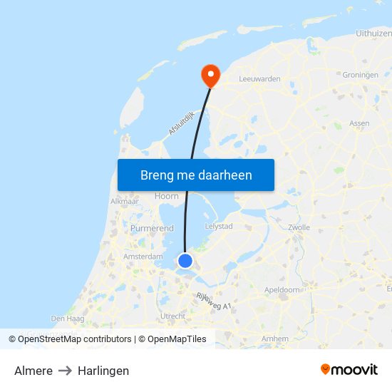 Almere to Harlingen map