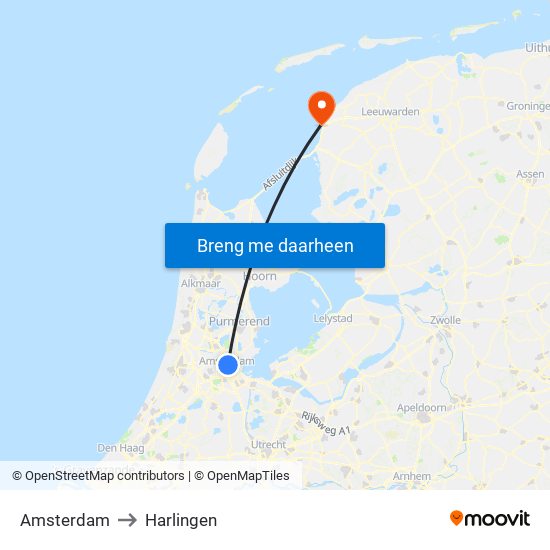Amsterdam to Harlingen map