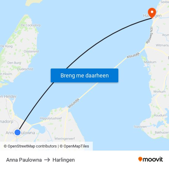 Anna Paulowna to Harlingen map