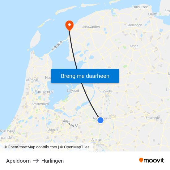 Apeldoorn to Harlingen map