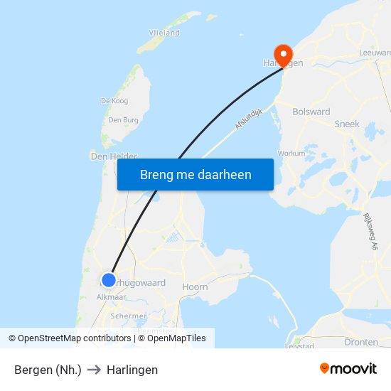 Bergen (Nh.) to Harlingen map
