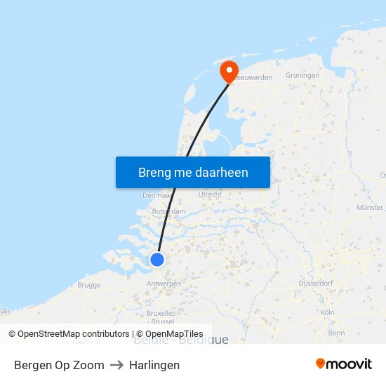 Bergen Op Zoom to Harlingen map