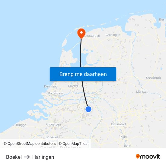 Boekel to Harlingen map