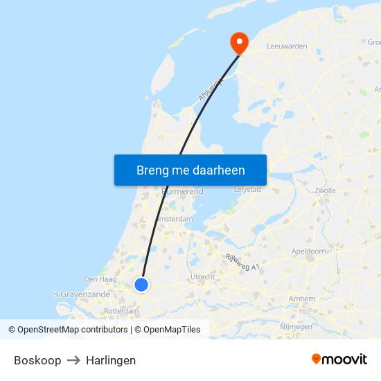 Boskoop to Harlingen map