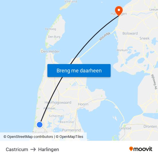 Castricum to Harlingen map