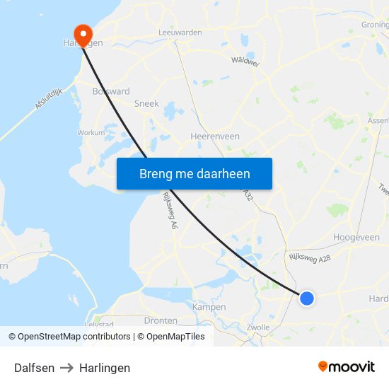 Dalfsen to Harlingen map