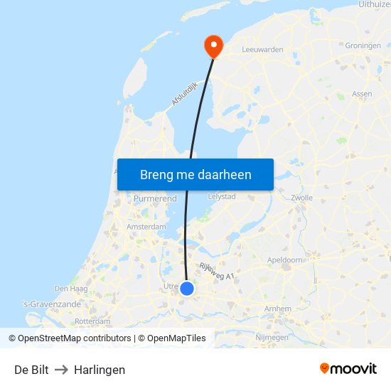 De Bilt to Harlingen map