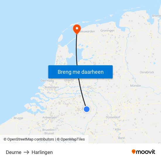 Deurne to Harlingen map