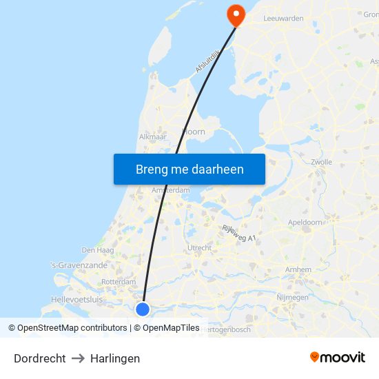 Dordrecht to Harlingen map