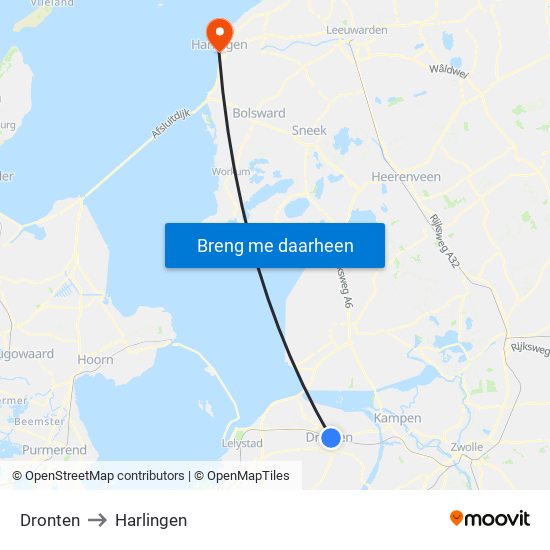 Dronten to Harlingen map