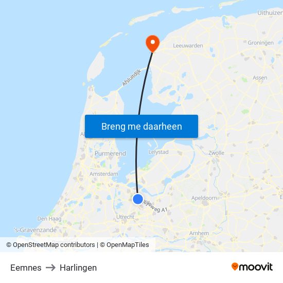 Eemnes to Harlingen map