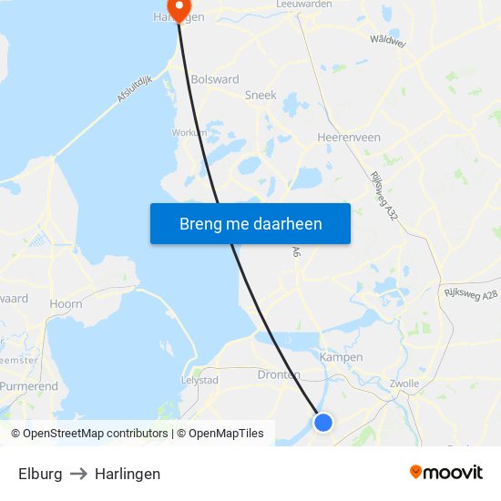 Elburg to Harlingen map