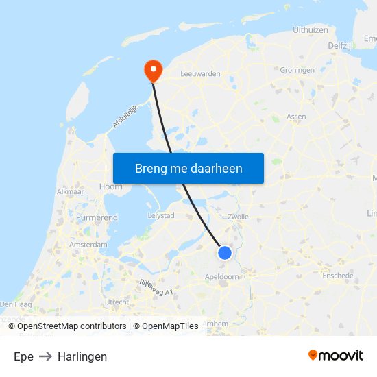 Epe to Harlingen map