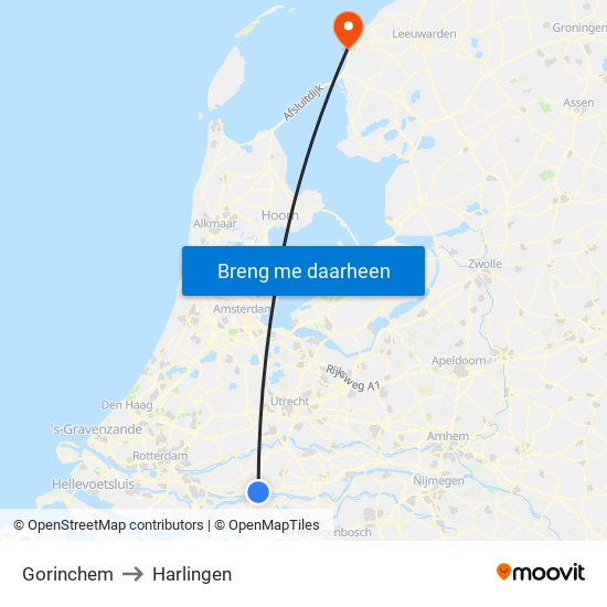 Gorinchem to Harlingen map