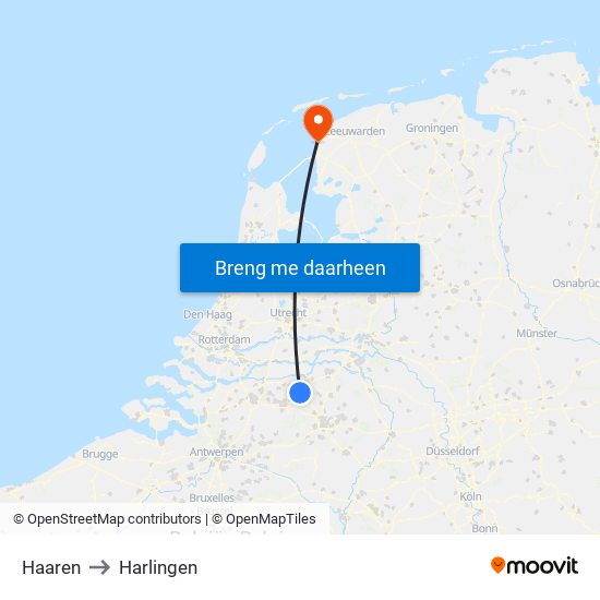 Haaren to Harlingen map