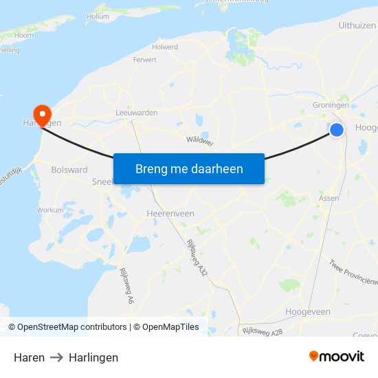 Haren to Harlingen map