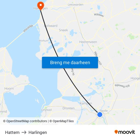 Hattem to Harlingen map