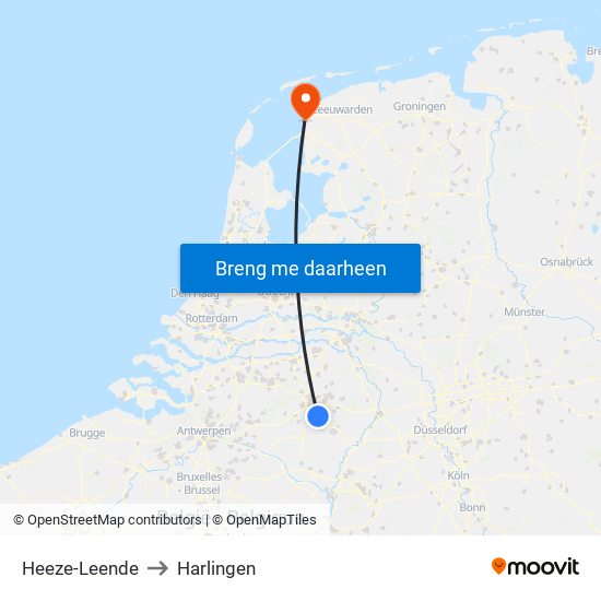 Heeze-Leende to Harlingen map