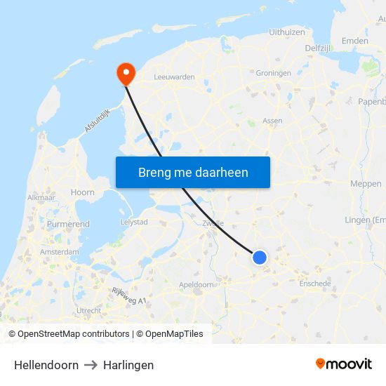 Hellendoorn to Harlingen map