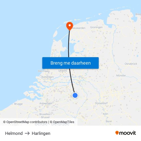 Helmond to Harlingen map