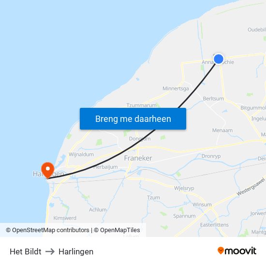 Het Bildt to Harlingen map