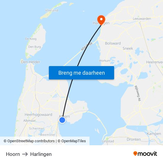 Hoorn to Harlingen map