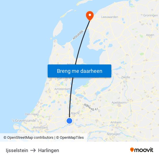 Ijsselstein to Harlingen map