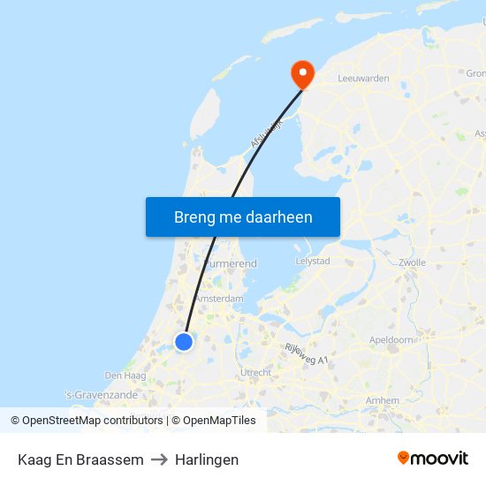 Kaag En Braassem to Harlingen map