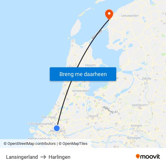 Lansingerland to Harlingen map