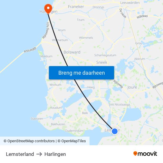 Lemsterland to Harlingen map