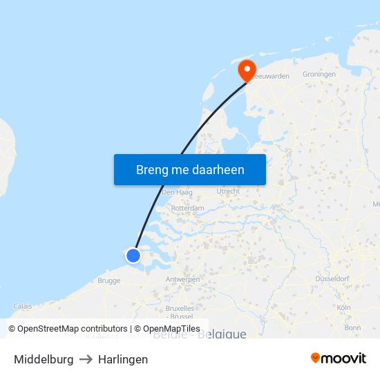 Middelburg to Harlingen map